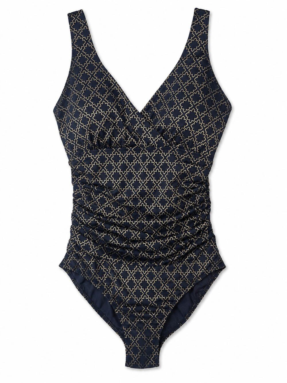 Boden Talmanca Swimsuit Size 10L (Long Torso) Navy Gold Moroccan Inspired